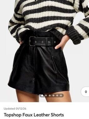 Topshop Black Faux Leather High-Waist Belted Shorts